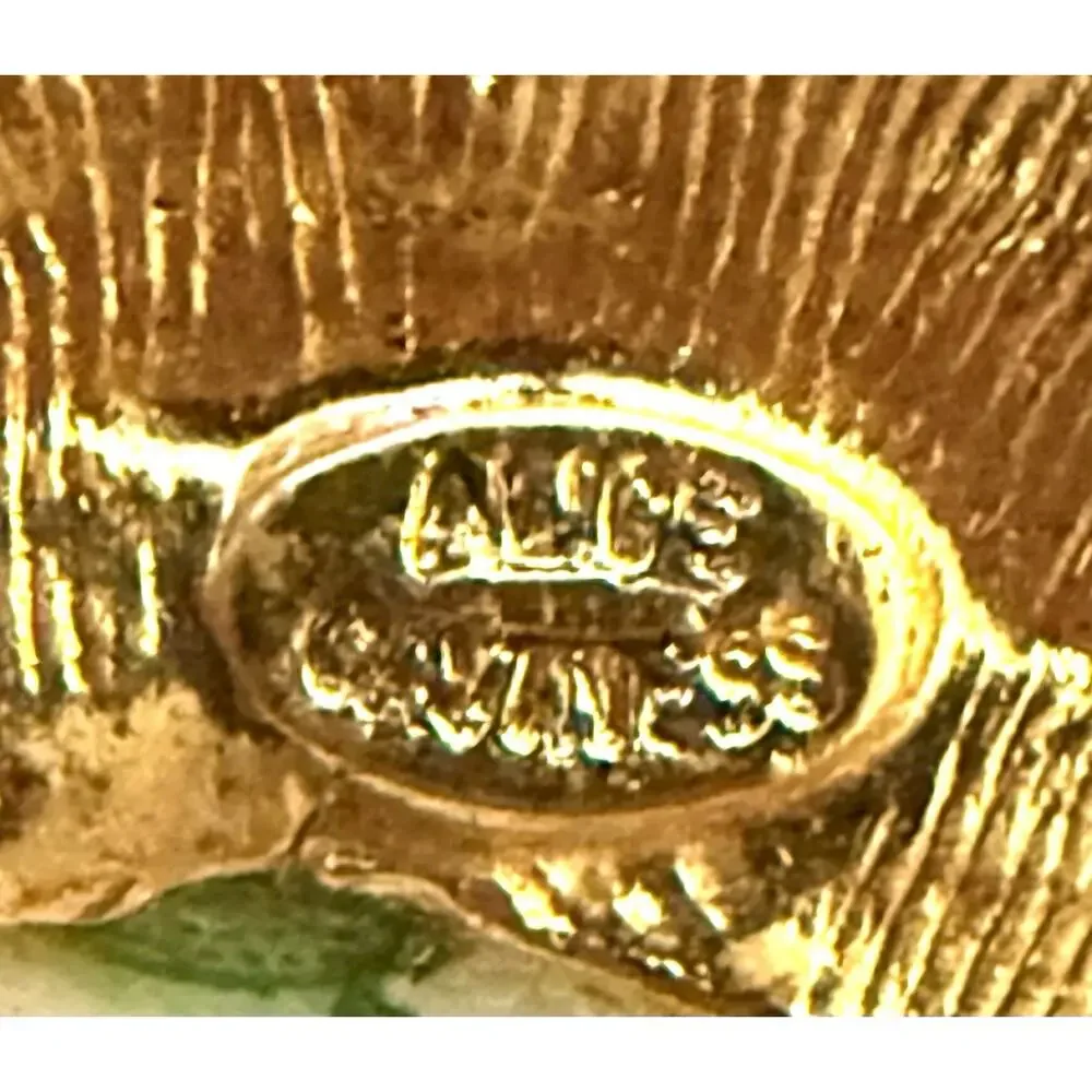 Vintage Alice Caviness Porcelain Rose Floral Rhinestone Gold Tone Brooch Signed